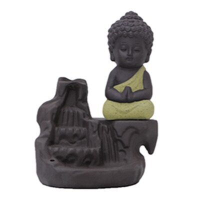 H2dbc673a1127454ab016802cb4b79a588 4 Colors Available Ceramic Little Monk Smoke Backflow Cone Censer Holder Incense Burner Home Decoration