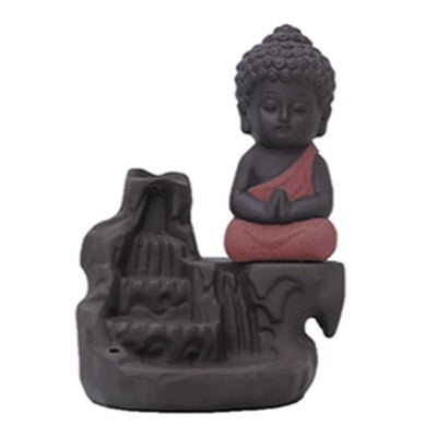 H627aad1595de409bb1a52cec910067ebL 4 Colors Available Ceramic Little Monk Smoke Backflow Cone Censer Holder Incense Burner Home Decoration