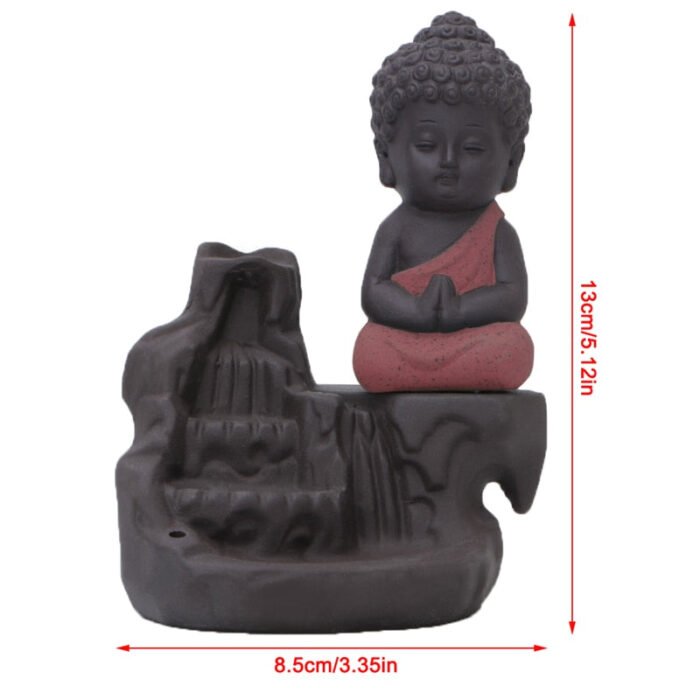 H935083cc670a4a2fa02cd37795398cc8K 4 Colors Available Ceramic Little Monk Smoke Backflow Cone Censer Holder Incense Burner Home Decoration