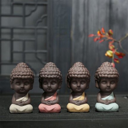Ha5ab36014fca4f12959b3502e821c227d Creative Purple Clay Tea Pets Ornament Buddha Figurines Little Monk Baby Boy Tea Table Home Decoration Crafts