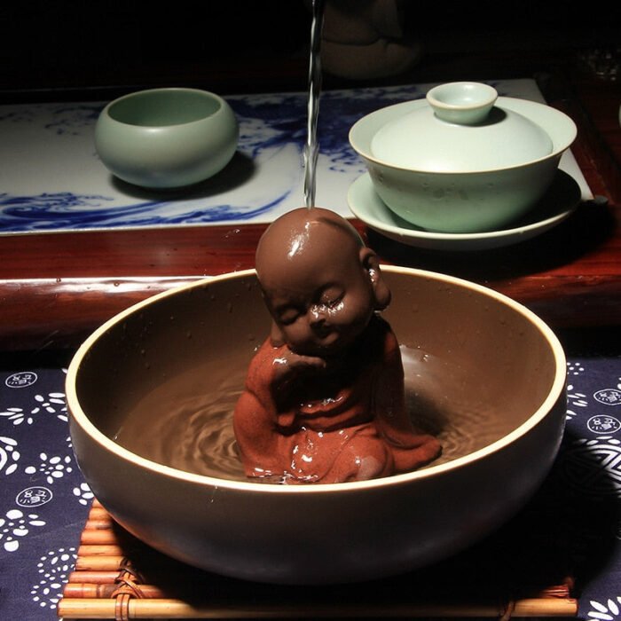 VILEAD Ceramic Buddha Statues Modern Mini Monk Sculpture Tea Set Statuette Miniature Figurines for Home Decoration Accessories