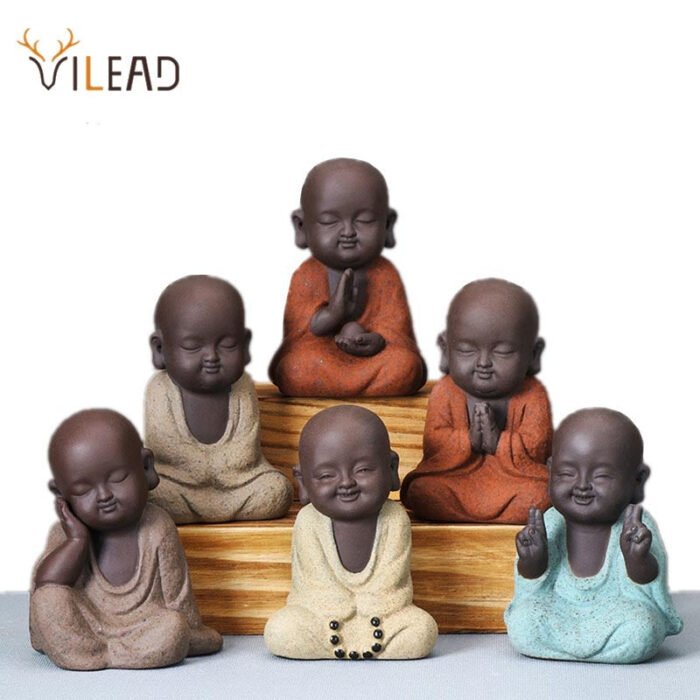 VILEAD Ceramic Buddha Statues Modern Mini Monk Sculpture Tea Set Statuette Miniature Figurines for Home Decoration Accessories