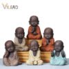 VILEAD Ceramic Buddha Statues Modern Mini Monk Sculpture Tea Set Statuette Miniature Figurines for Home Decoration Accessories