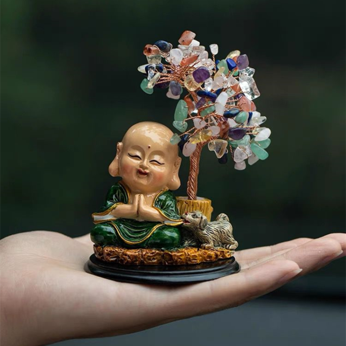 Laughing Buddha With Crystal Tree