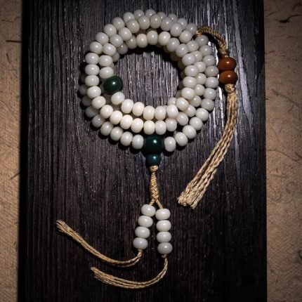 White Bodhi Seed 108 Mala Beads Vegan Bracelet / Necklace